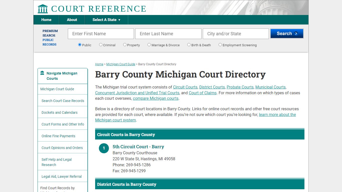 Barry County Michigan Court Directory | CourtReference.com